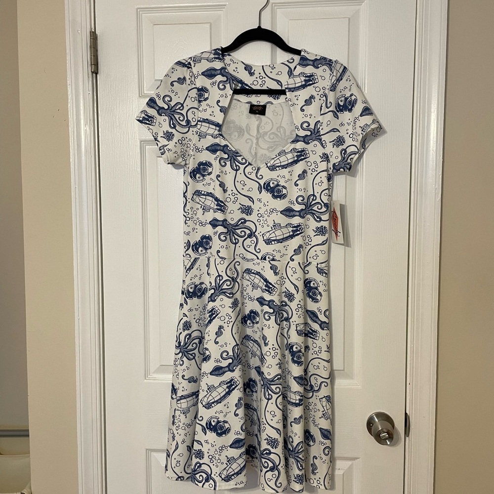 NWT Quirky Undersea Blue and White Retro Style Dress - 1x